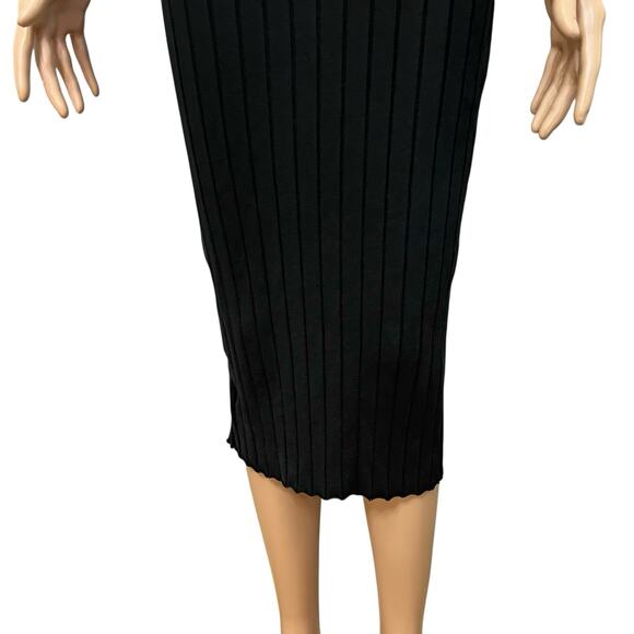 Zara Ribbed Knit Midi Dress Medium Bodycon Mock Neck Half Sleeve Preppy Classic - Picture 3 of 10